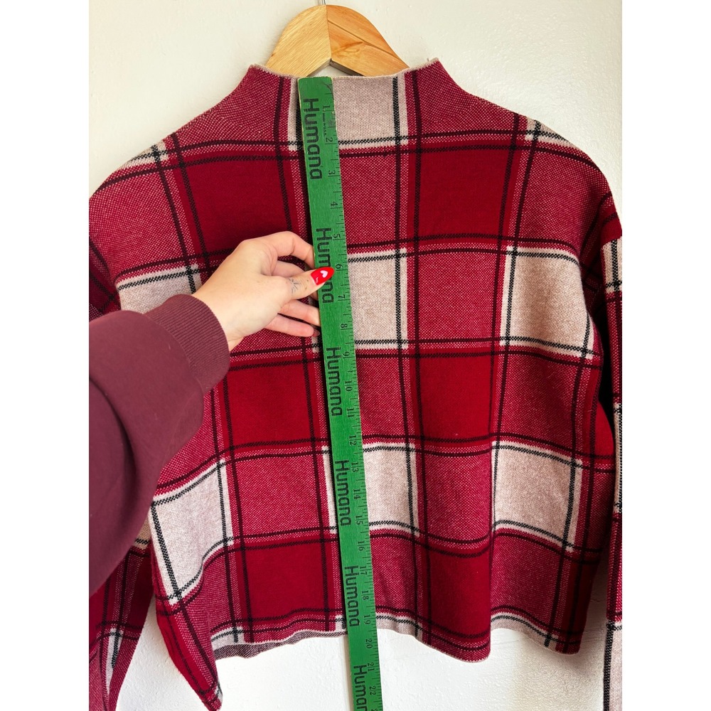 Tahari Womens Red Plaid Mock Neck Sweater Long Sleeve Boxy Knit Top Medium - Picture 7 of 7